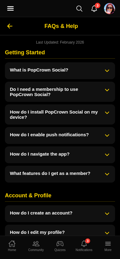 PopCrown FAQs help center - Michael Jackson fan app guide MJ community support King of Pop membership questions