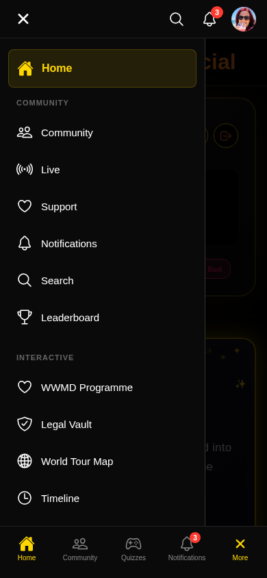 PopCrown app navigation menu - Michael Jackson fan community features MJ app sections King of Pop content access